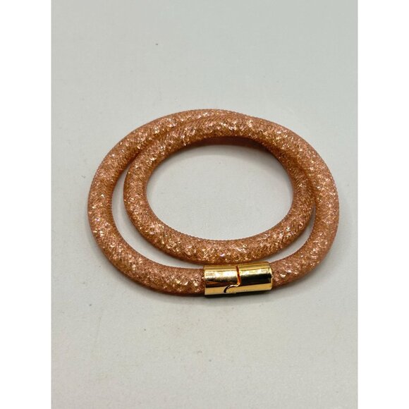Swarovski Stardust Rose Double Wrap Bracelet Gold Tone Closure Tubular Design - Picture 2 of 7